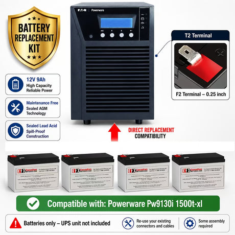 Powerware PW9130i 1500T-XL UPS Battery Replacement Kit 12V 9Ah 4 Pack UPS Batteries CB Range