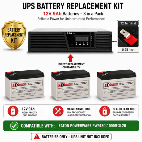 Batteries For Powerware Pw9130l1000r-xl2u UPS, 3 X 12v, 9ah - 108wh UPS Batteries CB Range