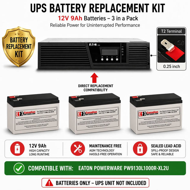 Batteries For Powerware Pw9130l1000r-xl2u UPS, 3 X 12v, 9ah - 108wh UPS Batteries CB Range