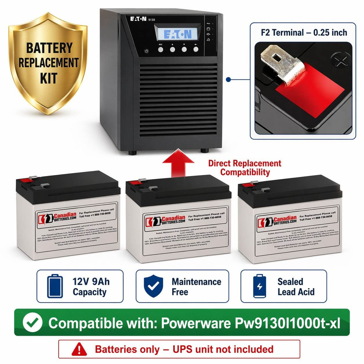 Batteries For Powerware Pw9130l1000t-xl UPS, 3 X 12v, 9ah UPS Batteries CB Range