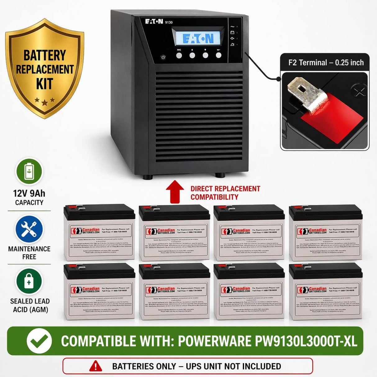 Batteries For Powerware Pw9130l3000t-xl UPS, 8 X 12v, 9ah - 108wh UPS Batteries CB Range