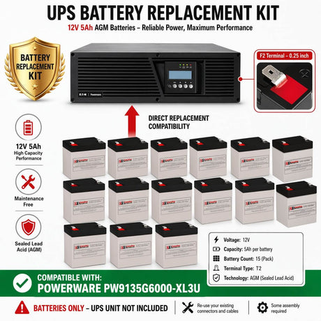 Batteries For Powerware Pw9135g6000-xl3u UPS, 15 X 12v, 5ah - 60wh UPS Batteries CB Range