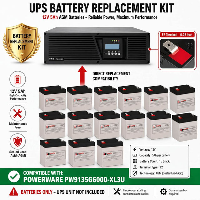 Batteries For Powerware Pw9135g6000-xl3u UPS, 15 X 12v, 5ah - 60wh UPS Batteries CB Range