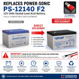 12V, 14Ah, replacement battery for Power-sonic Ps-12140 with F2 terminals Sealed Lead Acid CB Generic