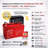 Replacement battery for Q-batteries 12ls-100 with M8 Insert terminals 12V, 100Ah Sealed Lead Acid (Special) Rolls Battery Engineering