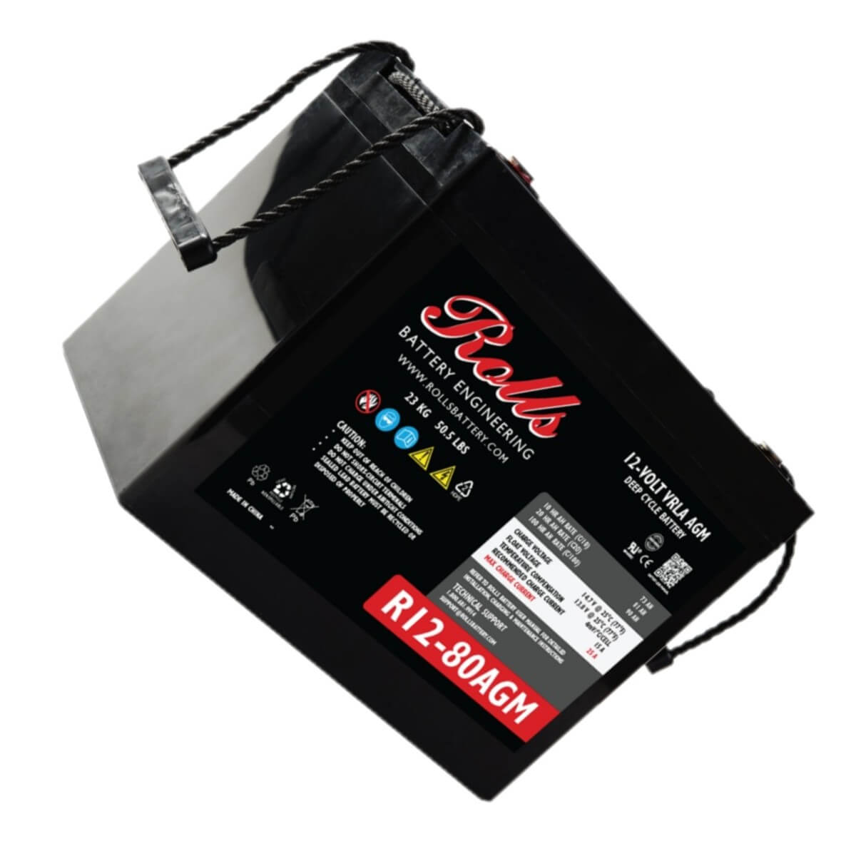 Rolls Battery Engineering R12-80AGM – AGM VRLA Deep Cycle Battery (12V, 90Ah @ 100hr) Sealed Lead Acid Rolls Battery Engineering