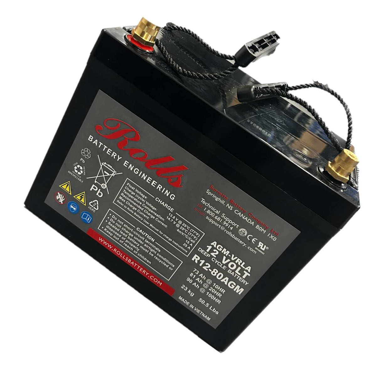 Rolls Battery Engineering R12-80AGM – AGM VRLA Deep Cycle Battery (12V, 90Ah @ 100hr) Sealed Lead Acid Rolls Battery Engineering