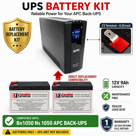 Bn1050 Ns 1050, Ns1050, Apc Back UPS Battery 2 x 12V 9Ah UPS Batteries CB Range