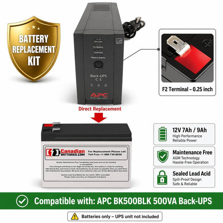 Bk500blk 500va Apc Back UPS Battery, 12V 7Ah 0r 12V 9Ah UPS Batteries CB Range