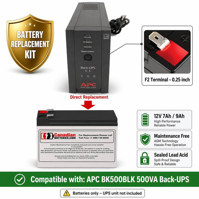 Bk500blk 500va Apc Back UPS Battery, 12V 7Ah 0r 12V 9Ah UPS Batteries CB Range