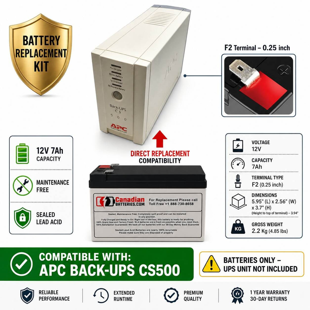 Cs500 Battery Replacement For Apc Back UPS, 12V 7Ah UPS Batteries CB Range
