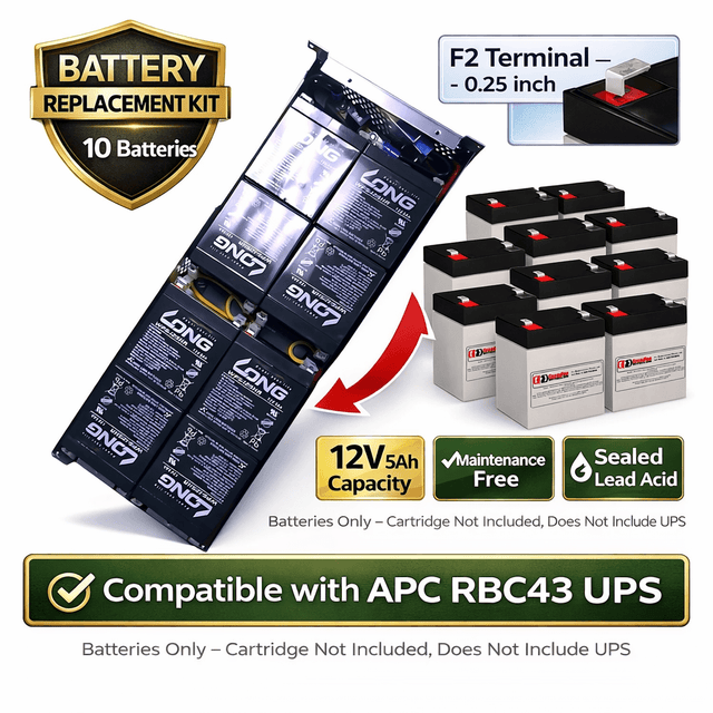 Apc Rbc43 Replacement UPS Battery 8 X 12v 5ah With F2 Terminal Battery UPS Batteries CB Range