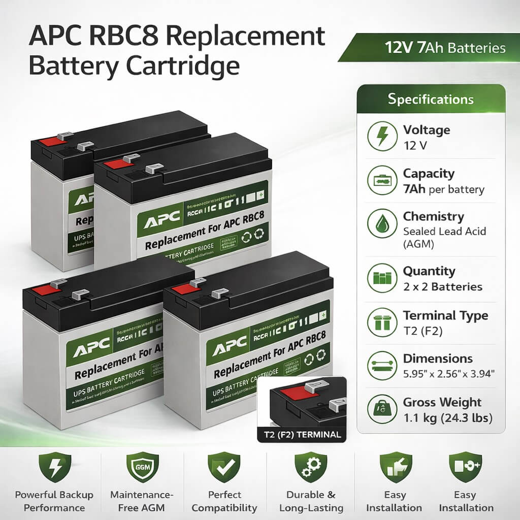 APC RBC8 Replacement Battery Cartridge | 4 x 12V 7Ah AGM UPS Batteries UPS Batteries CB Range