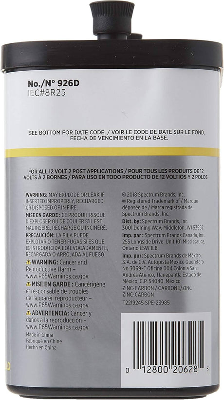 Rayovac 926 , 12 Volt screw terminal lantern battery Alarm System BB Generic