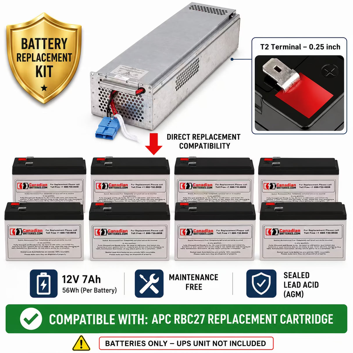 APC RBC27 Replacement Battery Kit – 8 x 12V 7Ah AGM UPS Batteries UPS Batteries CB Range