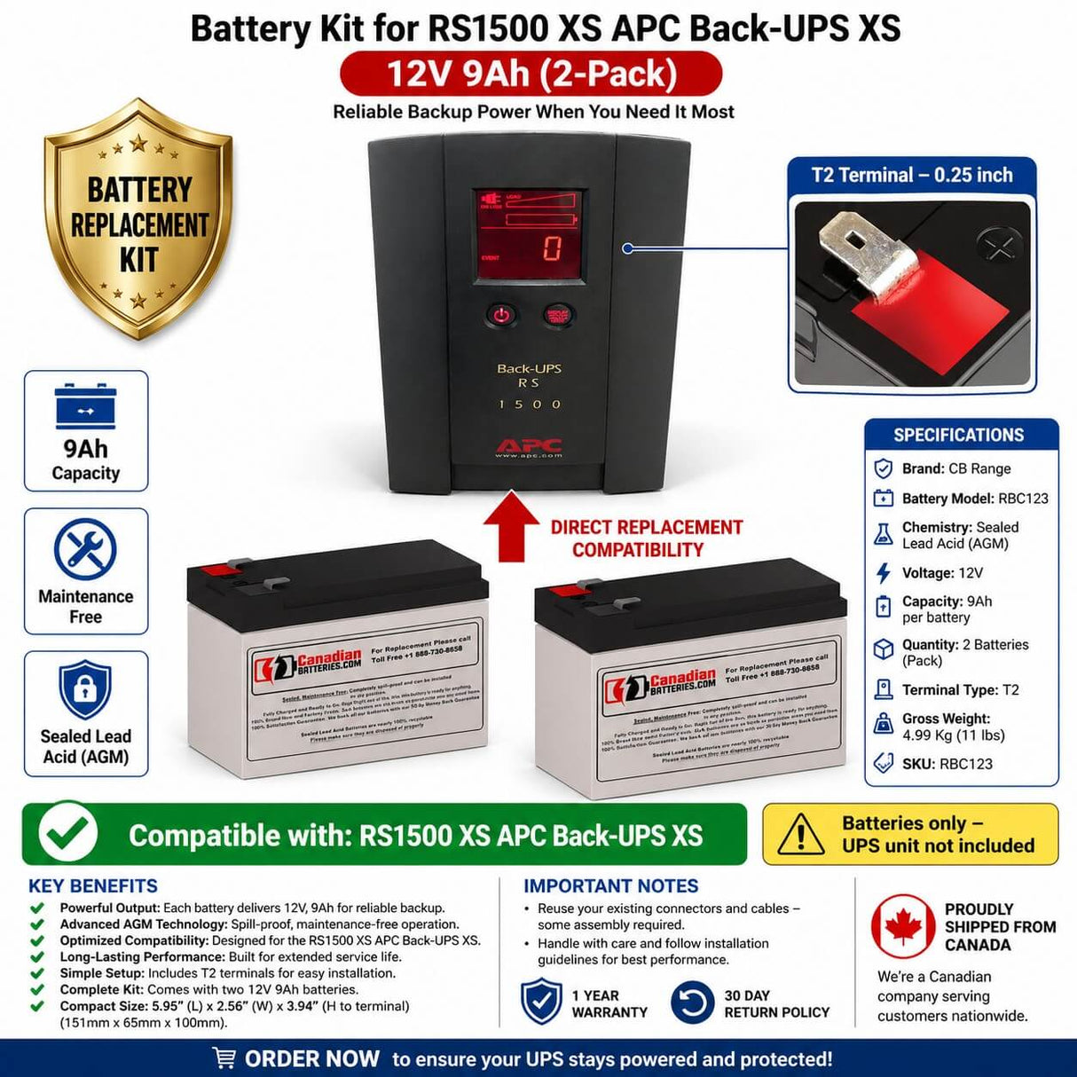 Rs1500 Xs Apc Back UPS Xs Battery, 2 x 12V 9Ah UPS Batteries CB Range