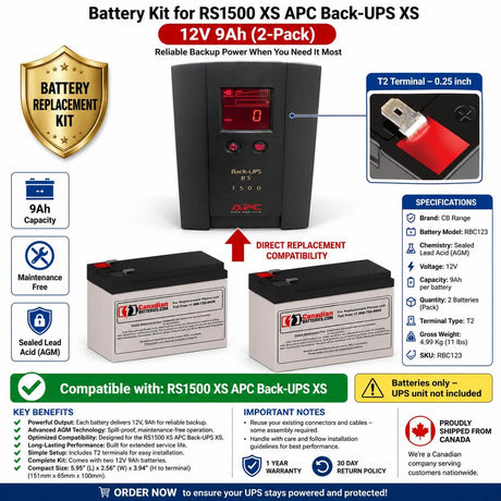 Rs1500 Xs Apc Back UPS Xs Battery, 2 x 12V 9Ah UPS Batteries CB Range