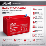 Rolls Battery Engineering S12-116AGM – AGM VRLA Deep Cycle Battery Sealed Lead Acid (Special) Rolls Battery Engineering