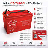 Replacement battery for Q-batteries 12ls-100 with M8 Insert terminals 12V, 100Ah Sealed Lead Acid (Special) Rolls Battery Engineering