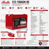 Rolls S12-128AGM-RE 12V 115Ah AGM Deep Cycle Group 31 Battery Sealed Lead Acid (Special) Rolls Battery Engineering