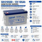 SB121050D Battery – 12V 105Ah AGM Deep Cycle EV/DC Series Battery Sealed Lead Acid DriveMotion