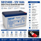 12V 14Ah Scooter Battery SB12140D 6-DZM-12 F2 Terminal Sealed Lead Acid DriveMotion