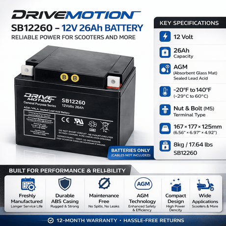 12 Volt 26 Amp Hour Agm Scooter Battery Sealed Lead Acid BB Generic