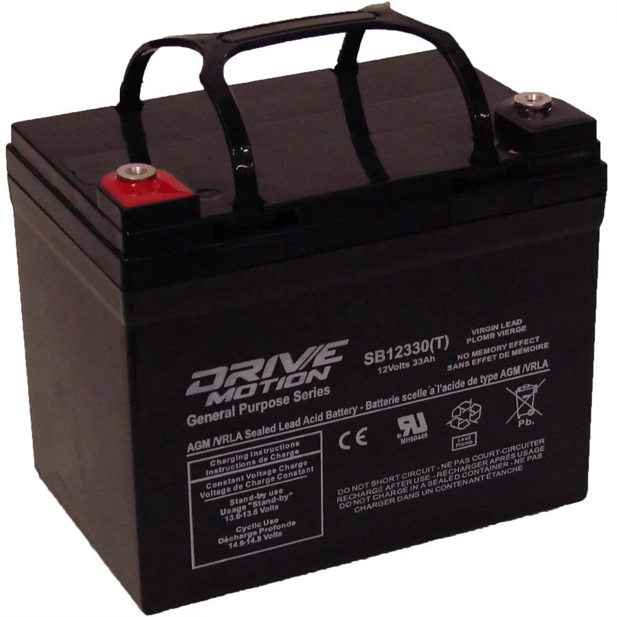 Drivemotion 12 Volt 33 Amp Hour Agm Battery Sealed Lead Acid DriveMotion Threaded Style with Insert and Bolt only