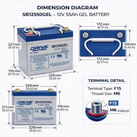 12V 55Ah GEL Battery for Mobility Scooters & Wheelchairs – 8G22NF Deep Cycle Replacement Sealed Lead Acid (Special) DriveMotion