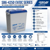 SB6-425D - 6V 425Ah, EV/DC Series, (Group L16) Deep Cycle Battery Sealed Lead Acid (Special) DriveMotion