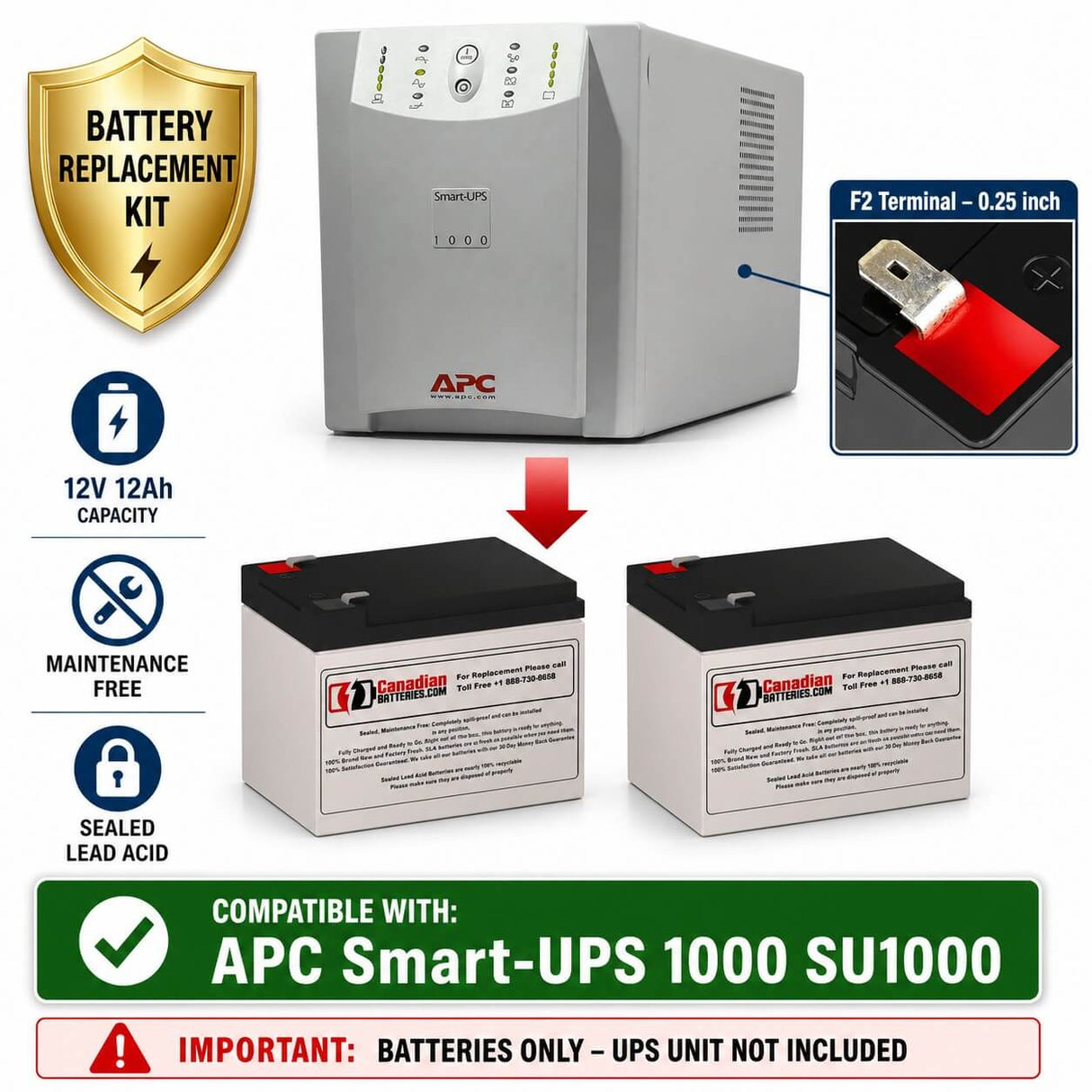 SU1000 APC Smart-UPS 1000 Battery Replacement – 2x 12V 12Ah AGM Batteries (RBC6 Compatible) UPS Batteries CB Range