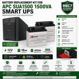Battery for APC SUA1500 1500VA Smart UPS RBC7 Replacement Kit – 12V 18Ah AGM Batteries UPS Batteries CB Range