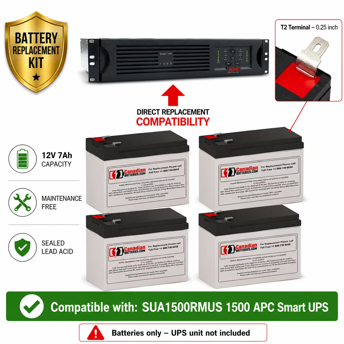 SUA1500RMUS APC Smart-UPS Replacement Battery Kit 4 x 12V 7Ah AGM UPS Batteries CB Range