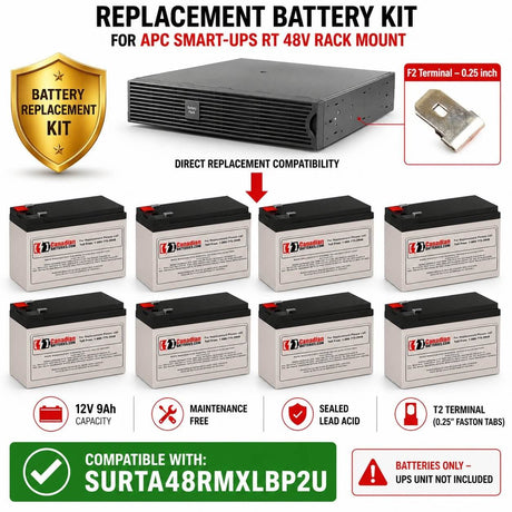 APC Smart-UPS RT 48V Rack Mount BP SURTA48RMXLBP2U battery UPS, 8 X 12v, 9ah UPS Batteries CB Range