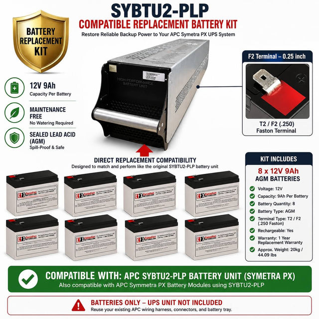 APC Symetra PX SYBTU2-PLP Compatible Replacement Battery Kit – 8 x 12V 9Ah AGM Batteries UPS Batteries CB Range