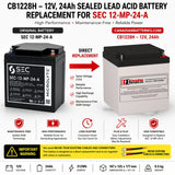 SEC 12-MP-24-A Replacement Battery 12V 24Ah AGM - Nut & Bolt terminals Sealed Lead Acid CB Generic