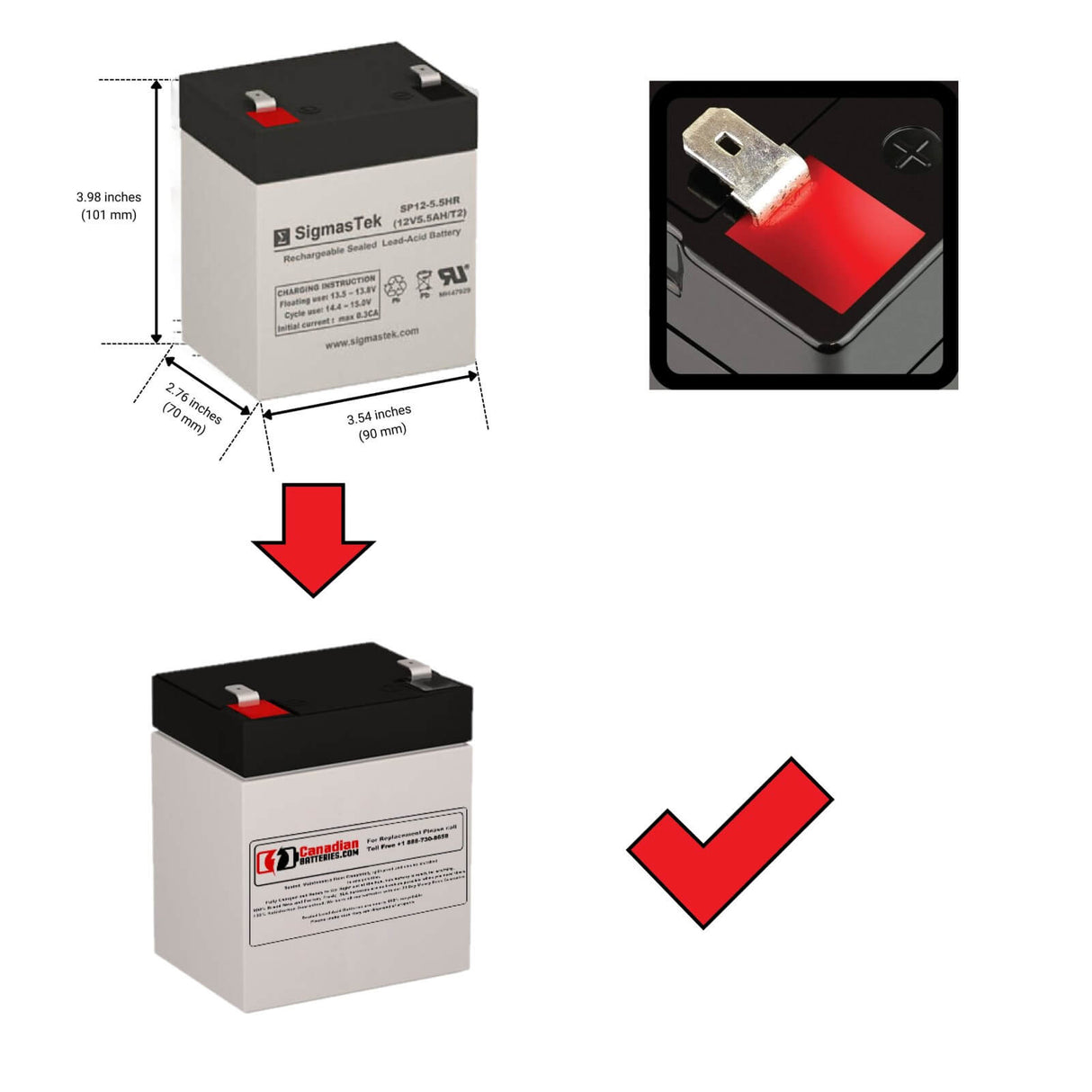 12V, 5Ah, replacement battery for Sigmastek Sp12-5.5hr with F2 terminals Sealed Lead Acid CB Generic
