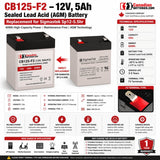 12V, 5Ah, replacement battery for Sigmastek Sp12-5.5hr with F2 terminals Sealed Lead Acid CB Generic
