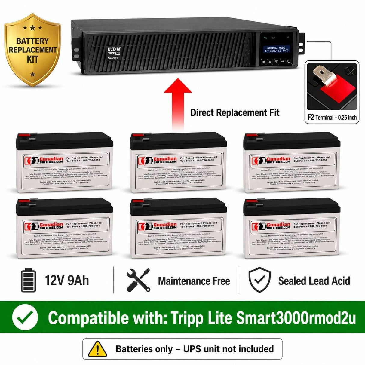 Batteries For Tripp Lite Smart3000rmod2u UPS, 6 X 12v, 9ah - 108wh UPS Batteries CB Range