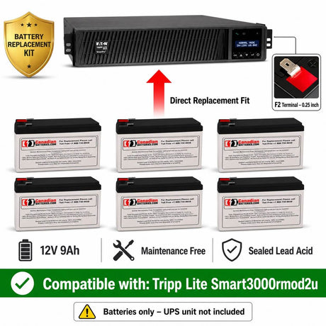 Batteries For Tripp Lite Smart3000rmod2u UPS, 6 X 12v, 9ah - 108wh UPS Batteries CB Range