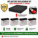 UPS Battery for APC SMX1500RM2UNC Smart-UPS 1500VA – 12V 9Ah (4 Pack) RBC24 Replacement UPS Batteries CB Range