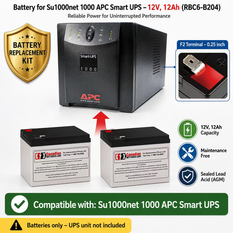 Battery for Su1000net 1000 APC Smart UPS 12V 12Ah RBC6 UPS Batteries CB Range