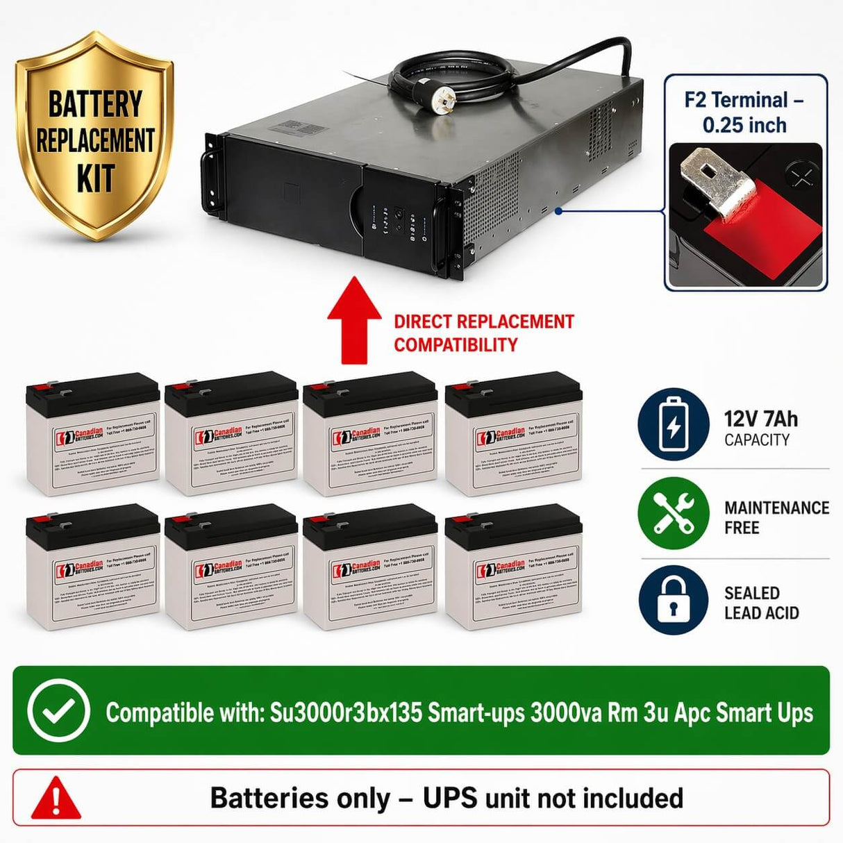 Su3000r3bx135 Smart-UPS 3000va Rm 3u Apc Smart UPS Battery 8 X 12V 7Ah UPS Batteries CB Range
