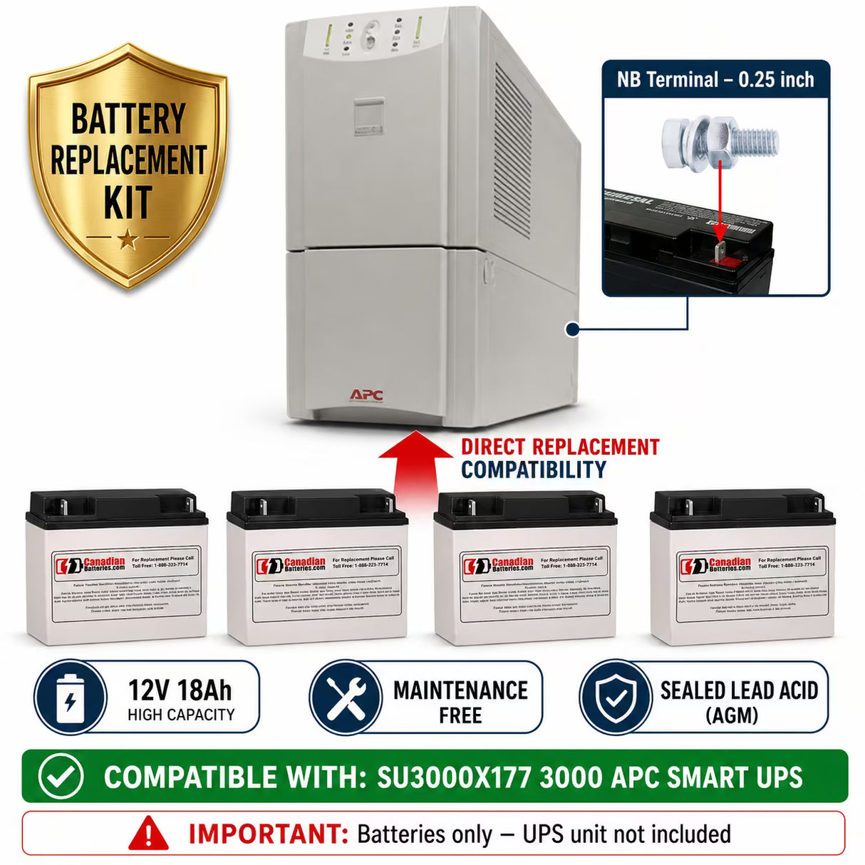 APC SU3000X177 UPS Battery Replacement RBC11 12V 18Ah 4 Pack UPS Batteries CB Range