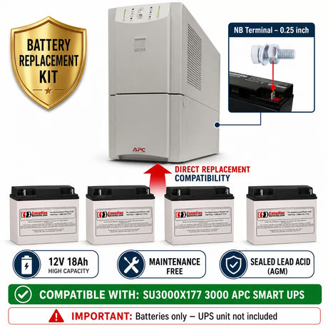 APC SU3000X177 UPS Battery Replacement RBC11 12V 18Ah 4 Pack UPS Batteries CB Range