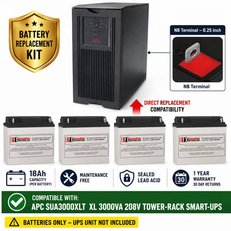 Sua3000xlt Xl 3000va 208v Tower-rack Apc Smart UPS Replacement Battery Kit 4 Pack 12V 18Ah AGM UPS Batteries CB Range