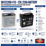 12V, 22Ah, replacement battery for Sunnyway Sw12220 with F13 terminals Sealed Lead Acid CB Generic