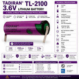 Tadiran Battery Model Tl-2100 3.6v, 2100 Mah - 7.56wh Tadiran Batteries Tadiran Batteries With Tabs