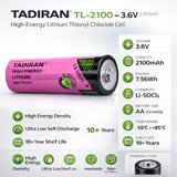 Tadiran Battery Model Tl-2100 3.6v, 2100 Mah - 7.56wh Tadiran Batteries Tadiran Batteries Bare Cell