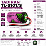 Tadiran Battery Model Tl-5101/s 1/2 Aa 3.6v, 950 Mah - 3.42wh Tadiran Batteries Tadiran Batteries With 3 Inch Flyleads